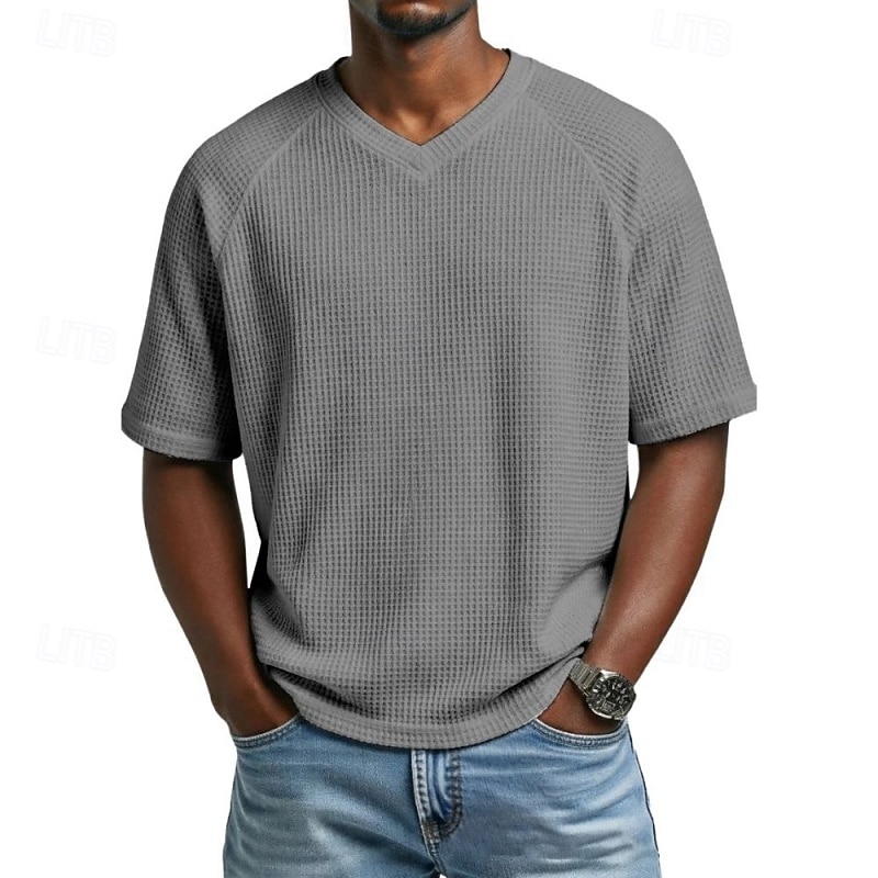 Men's Waffle T-shirt T Shirt Short Sleeve Shirt Tee Top Short Sleeve V Neck Summer Spring Solid Color Vintage Streetwear Stylish Raglan Sleeves Daily Outdoor Vacation Blue Army Green Dark Blue Top 2026 - $20.99 –P4