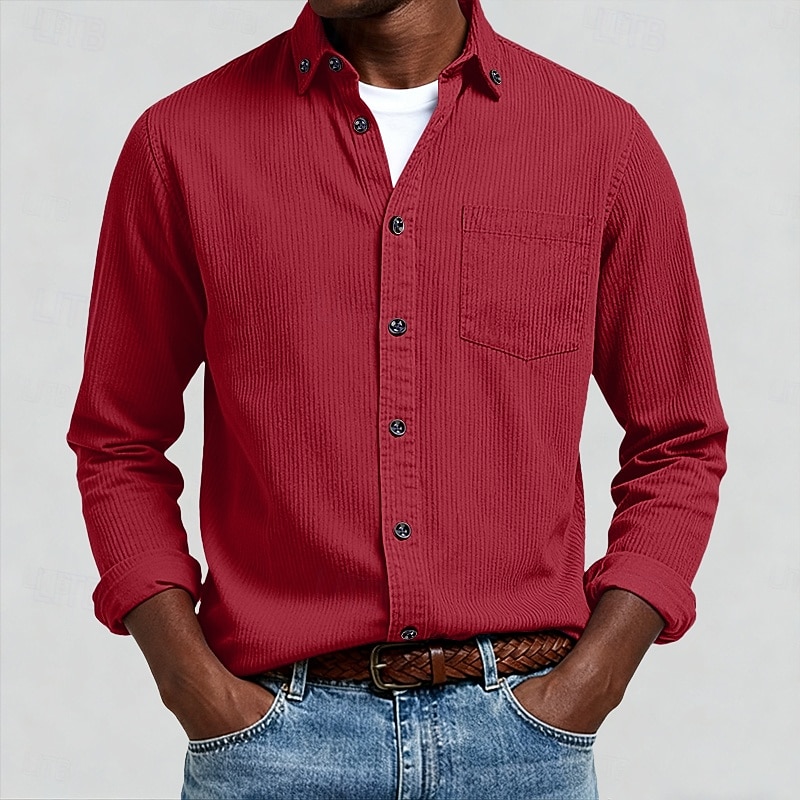 Homens Camisa Social camisa de botão Camiseta de Veludo Camisola Azul Amarelo Vermelho Azul Marinha Verde Manga Longa Tecido Lapela Casual Ao ar livre Bolso frontal Roupa Moda Roupa de rua Casual de 2026 por $31.99 –P8