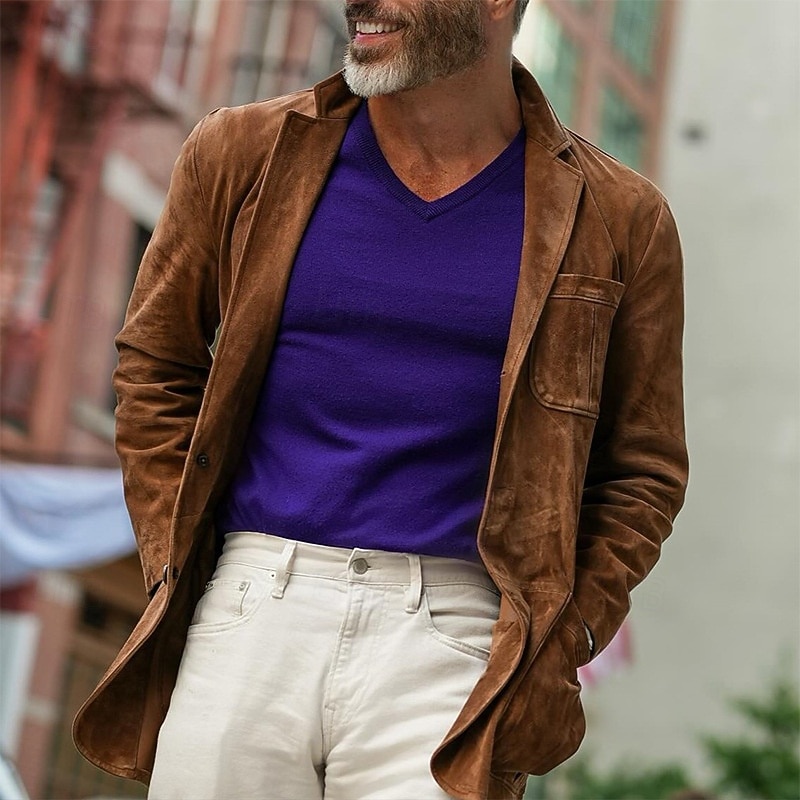 Per uomo Giacca Leggera Giacca in finta pelle scamosciata Giacca Casual Quotidiano All'aperto Tasca Primavera Autunno Semplice Streetwear Elegante Con intaglio Regolare Marrone Giacca del 2026 a $51.99 –P1
