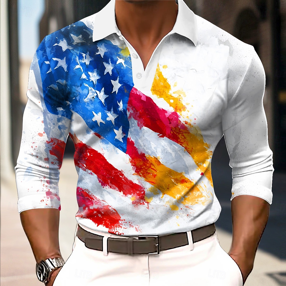 4 juli 2026 250e Voor heren Amerikaanse Amerikaanse vlag Polo Lange mouw Poloshirt Overhemden met kraag Casual Vuosipäivä Alledaagse kleding Festivalkleding 3D-afdrukken Knop Herfst winter Lente 2026 - $22.99 –P3