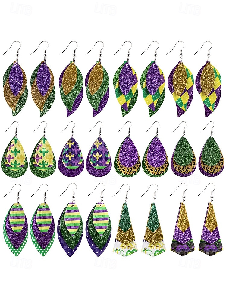 WooHoo Orecchini di pelle da donna per Mardi Gras – Colorati luccicanti regolabili con design multi-stile – Perfetti per Carnevale e accessori per costumi da ballo mascherato del 2026 a $7.99 –P8