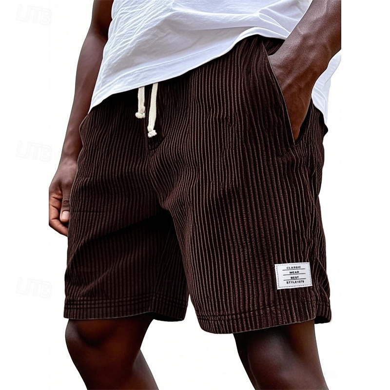Men's Shorts Casual Shorts Corduroy Shorts Pocket Elastic Waist Plain Breathable Knee Length Outdoor Vacation Daily Wear Vacation Fashion White Navy Blue Micro-elastic 2026 - $21.99 –P7