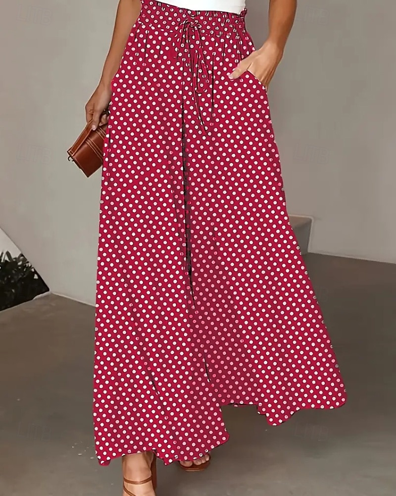 Damen Weites Bein Chinos Hosen Hose Urlaub Streetwear Lässig Lang Mittlere Taillenlinie Tupfen Tasche Elastischer Bund Bequem Unelastisch Täglich Outdoor Urlaub Hellgrau Dunkelgrau Schwarz Rot Sommer 2026 - $22.99 –P3