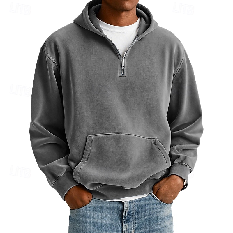 Hombre Sudadera Sudadera Con Capucha Sudadera con capucha y cremallera de un cuarto Rojo tinto Verde Claro Azul Marino Gris Claro Azul claro Con Capucha Plano Bolsillo canguro Deporte Casual Diario 2026 - $24.99 –P4