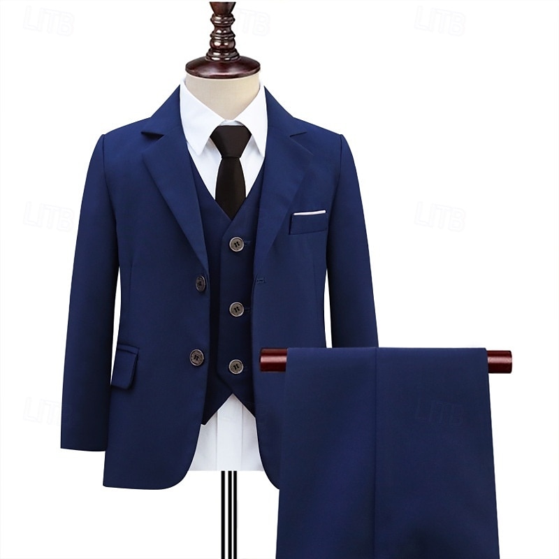 Completo da fedi nuziali per bambini, 4 pezzi, blazer &gilet & pantaloni  &cravatta ragazzo abito formale casual esterno festa moda fresco basic tinta unita blu nero poliestere del 2026 a $79.99 –P4