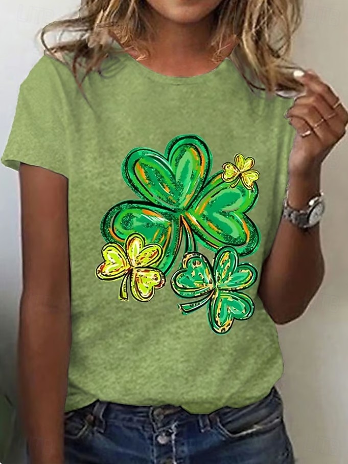 St. Patrick's Day Women's T Shirt Floral Graphic Shamrock Vintage Stylish Classic Short Sleeve Crew Neck Regular Tops Daily Print White Summer Spring 2026 - $21.99 –P1