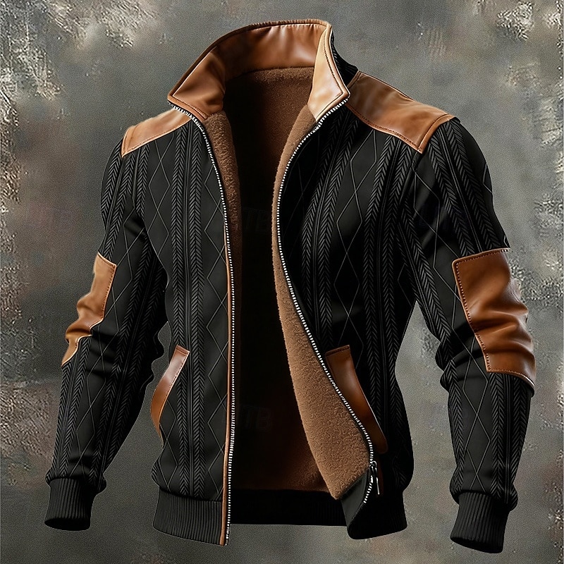 Voor heren Winterjas Fleecejack Vrijetijdsjas Casual Dagelijks Thermisch Warm Jacquard Zak Herfst Winter Kleurenblok Streetwear Dagelijks Opstaand Normaal Zwart Wit Donkergroen Khaki Grijs Jacks 2026 - $26.99 –P4