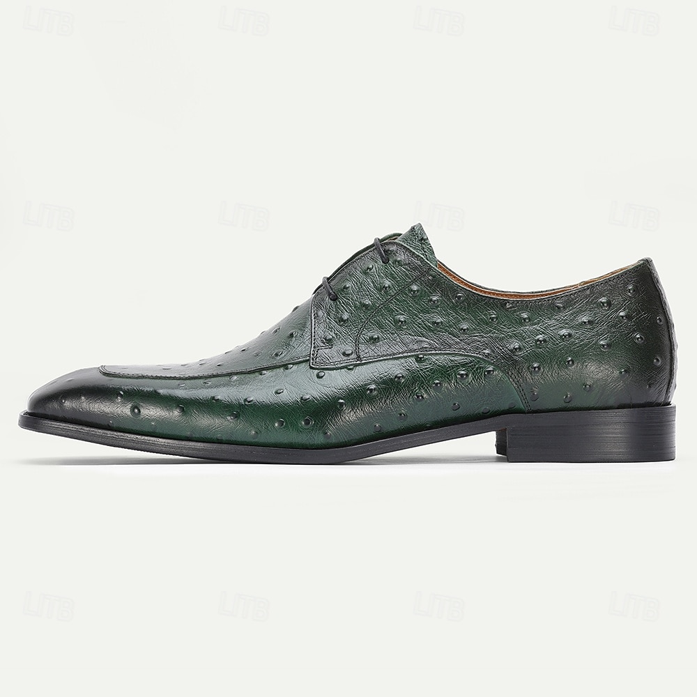 Men's Green Crocodile Print Derby Shoes – Stylish Leather Shoes with Buckle Detail, Perfect for Weddings, Parties and Special Occasions 2026 - $109.99 –P4