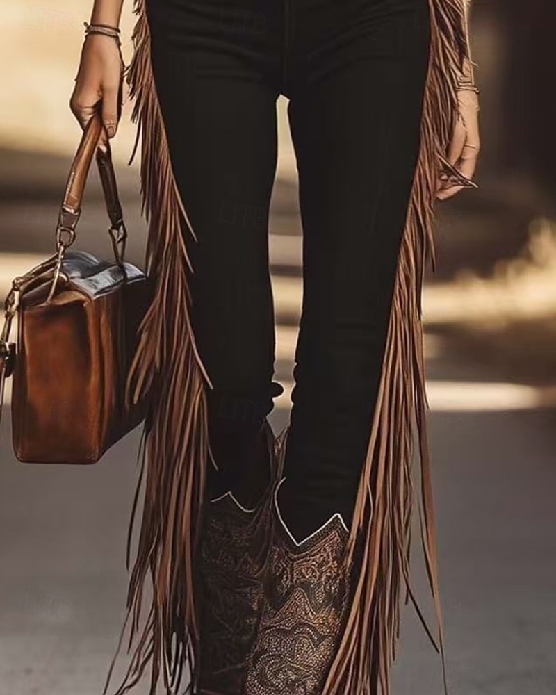 Mujer Ajustado Chinos Vacaciones Ropa de calle Casual Longitud total Media cintura Floral Borlas Confortable Rígido Diario Exterior Vacaciones Negro Primavera Otoño Ajuste regular 2026 - $44.99 –P3