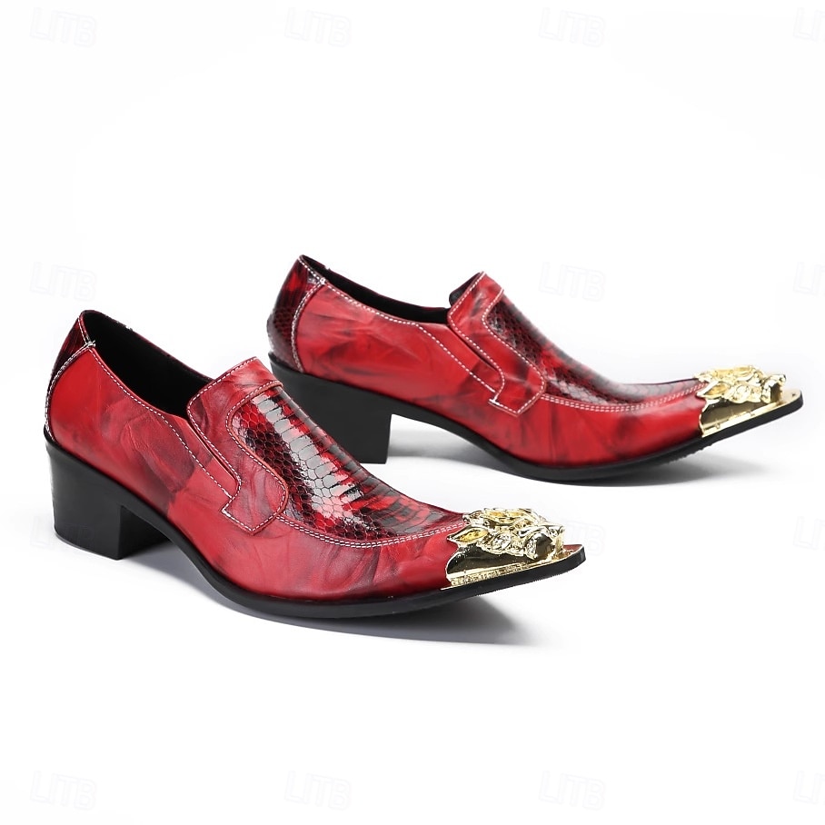 Chaussures habillées rouges vernies pour homme avec bout doré, chaussures de cérémonie élégantes pour les mariages et les réceptions formelles. de 2026 ? $119.99 –P2