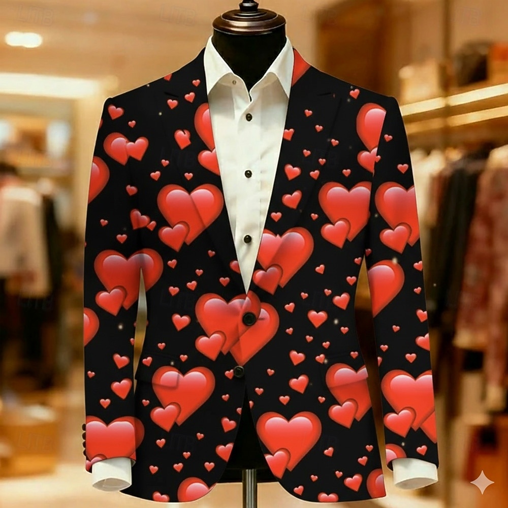Ημέρα του Αγίου Βαλεντίνου Ανδρικά Καρδιά Μπουφάν μπλέιζερ Παλτό Άνετο Αναπνέει Καλλιτεχνικό Καθημερινό Καθημερινά Βραδινό Ρούχα για Πάρτυ Φεστιβάλ 3D εκτύπωση Κουμπιά Πολλαπλή τσέπη Όλες οι εποχές 2026 - $85.99 –P1