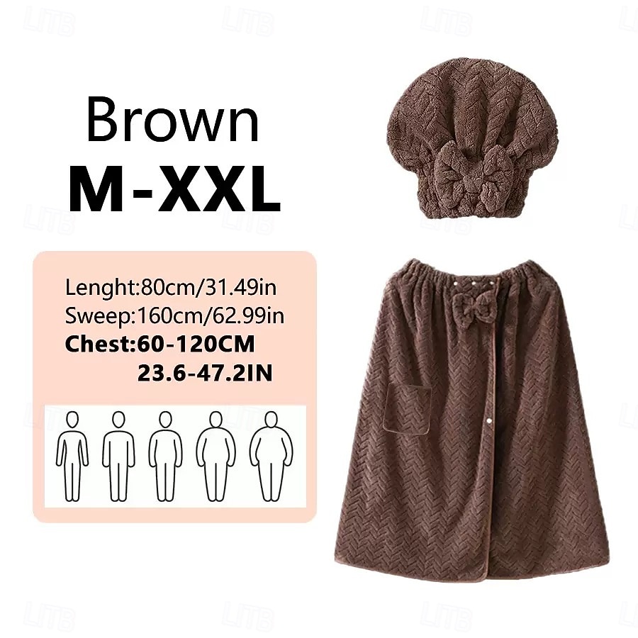 Conjunto de saia de banho plus size ajustável e touca de secagem rápida, roupa de banho confortável e prática, perfeita para depois do banho, à beira da piscina e no chuveiro, secagem rápida e ajuste regulável. de 2026 por $35.99 –P9