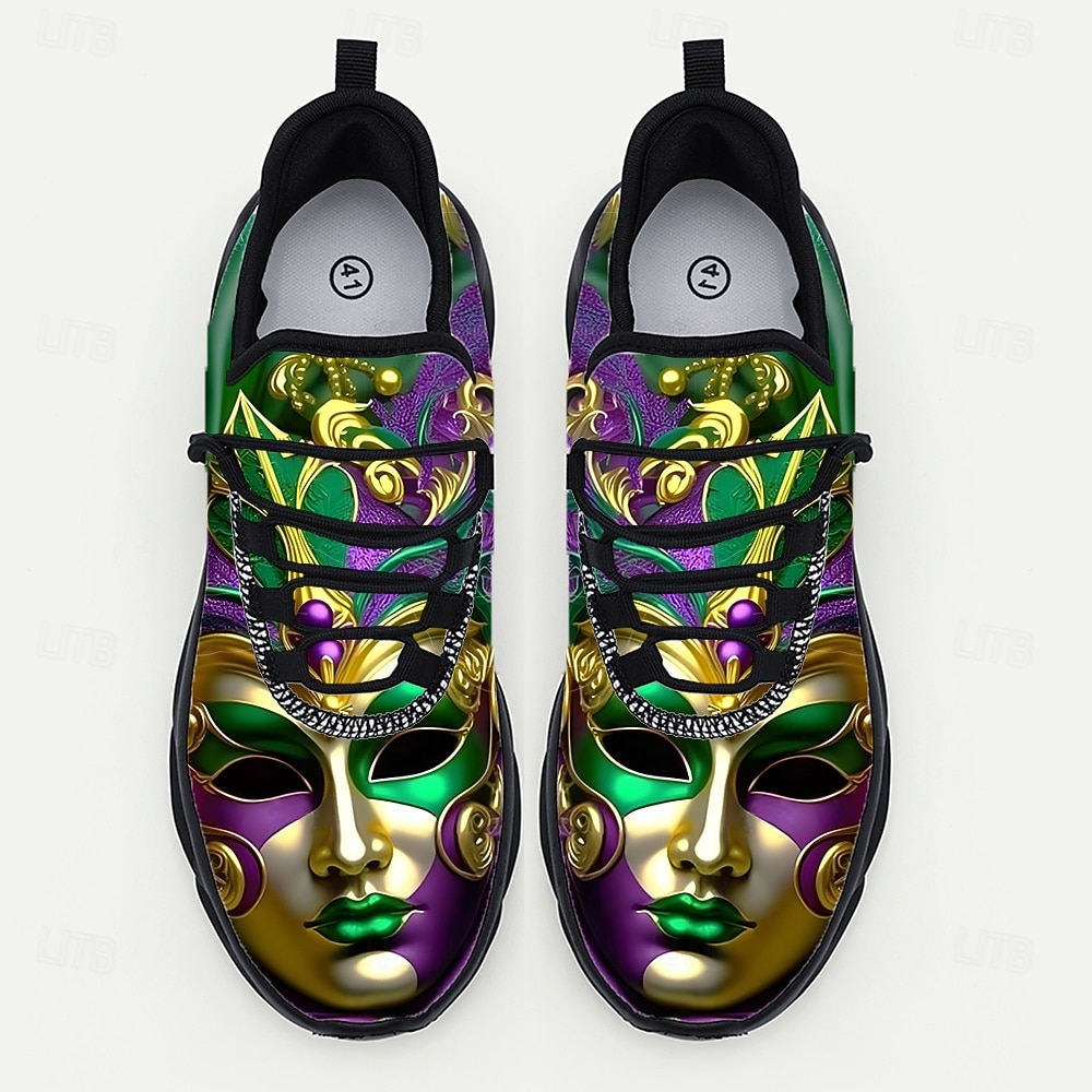 2026年 男性用マルディグラ鮮やかなカーニバルスニーカー、マスクとコンフェッティデザイン – 明るくて快適なフットウェア、パレード、パーティー、フェスティバルに最適  コレクション – $42.99 –P5