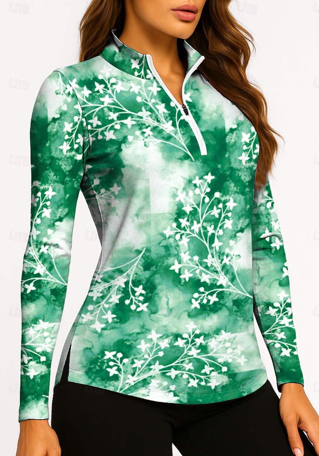 Mulheres Tintura Tie Dye Plantas Tropical Botânico floral Tops Camisa polo de caminhada Camisa de tênis Camiseta de tênis Manga Longa Imprimir Quarter Zip Pullover UPF50+ Proteção UV Elástico de 2026 por $25.99 –P4