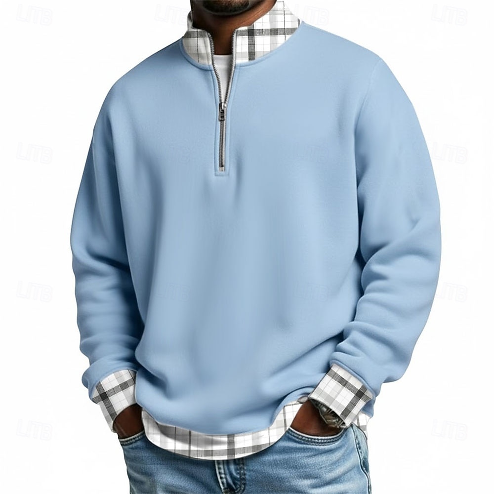 Homens Xadrez Camisas Polo com zíper Manga Longa Camisas polo colarinho do vovô Casual Escola Roupa Esportiva Feriado Roupa Diária Impressão 3D Polo com fecho de correr de um quarto Primavera Outono de 2026 por $22.99 –P1