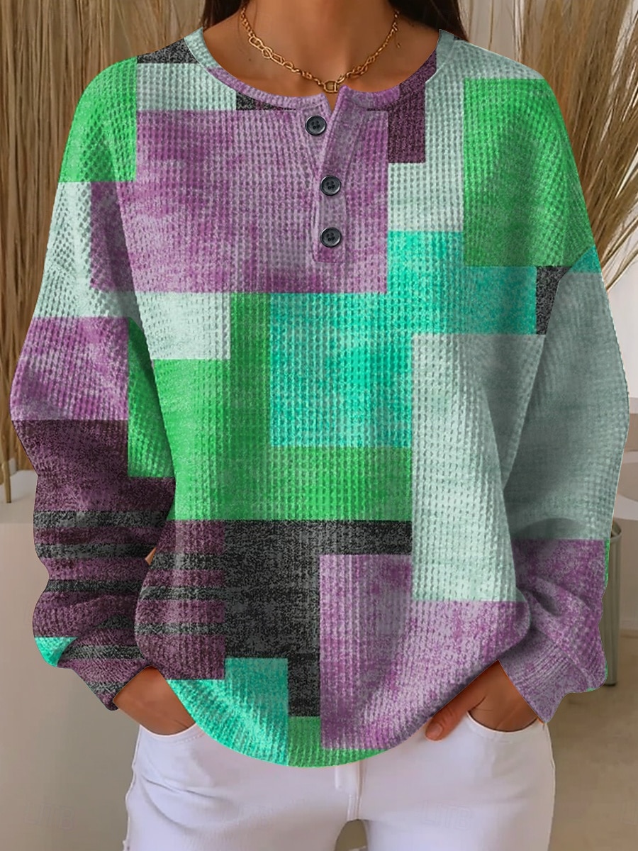 Per donna Felpa Pullover Bottoni Grafico Geometrico Moda Casual Stampa Manica Lunga Girocollo Top Regolari Casuale Casa Lavoro Giallo Rosso Arancione Verde Primavera Autunno del 2026 a $28.99 –P3
