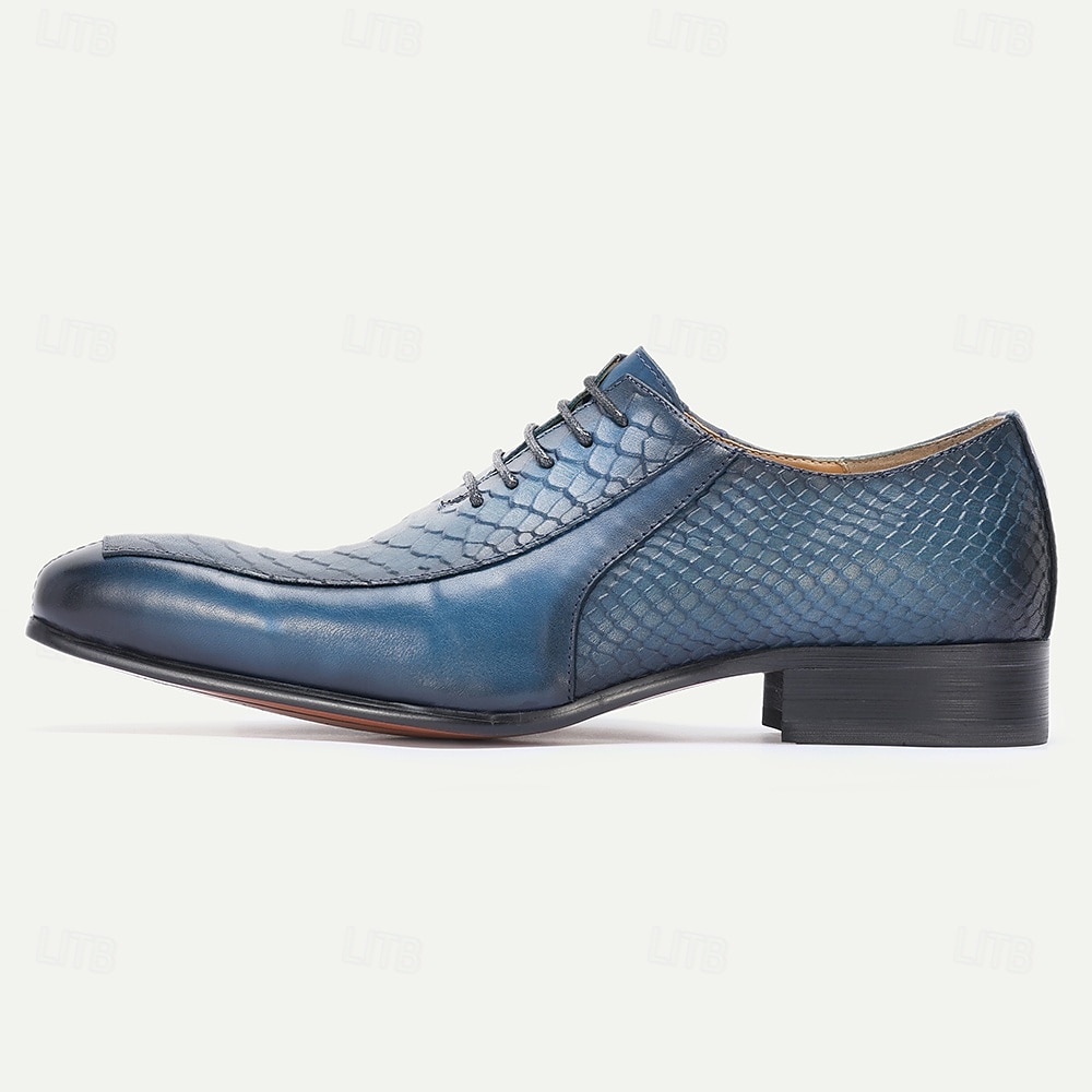 Blaue Herren-Schnürschuhe aus Leder mit Krokodilprägung – luxuriöse Schnürschuhe mit trendigem Design, ideal für Abendgarderobe, Partys und besondere Anlässe 2026 - $109.99 –P3