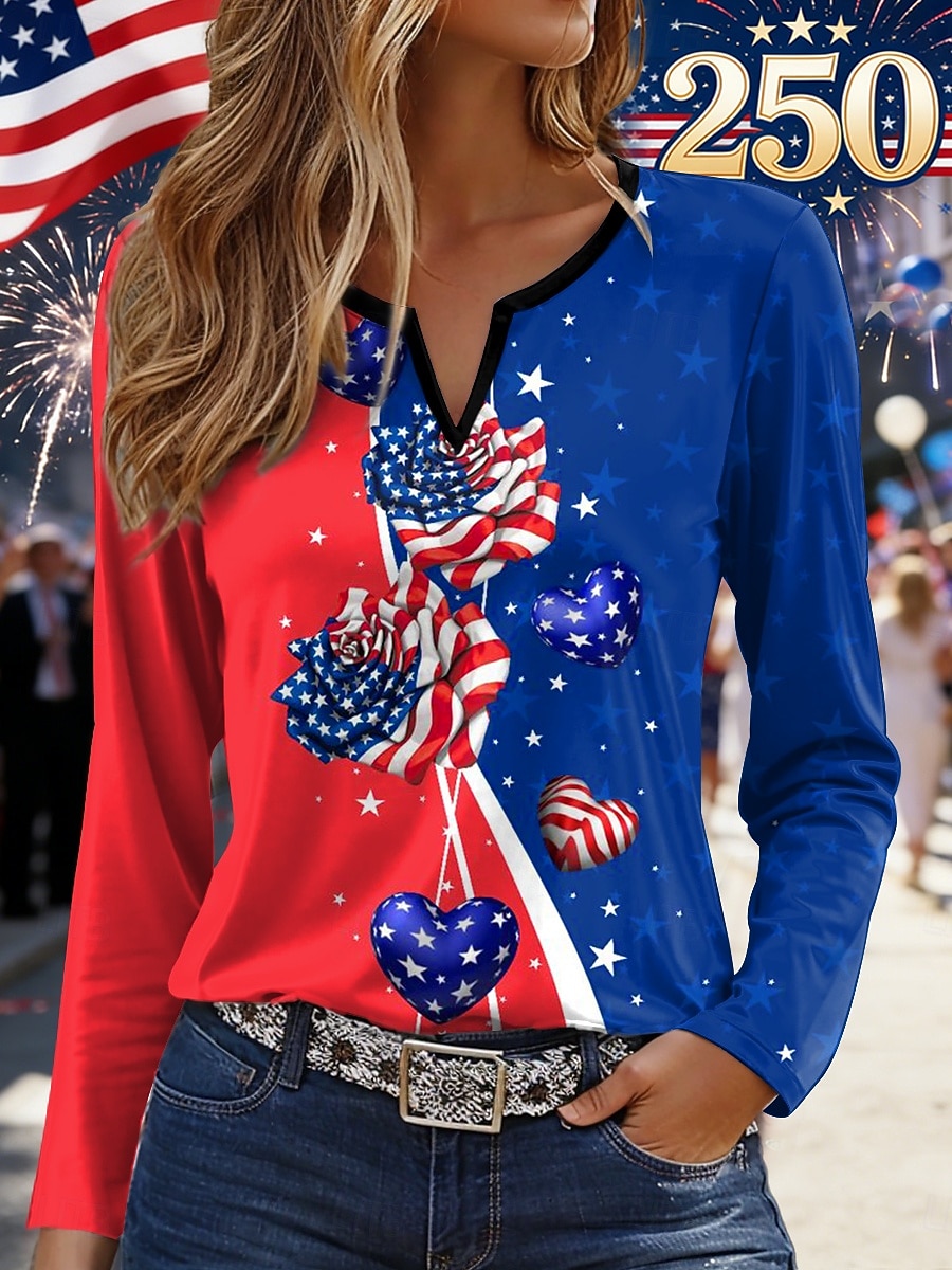 Ημέρα Ανεξαρτησίας Αμερικανική Επέτειος Πατριωτική Γυναικεία T-Shirt Γραφικό Σημαία Vintage Στυλάτο Σύγχρονο Μακρύς Μανίκι Σημείο Ρυθμισμένα Κορυφαία Καθημερινή Εκτύπωση Σαφή Μπλε Μαύρο Κόκκινο 2026 - $24.99 –P2
