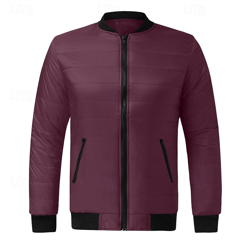 Men's Winter Coat Puffer Jacket Padded Pocket Quilted Polyster Casual Daily Outdoor Regular Fashion Streetwear Thermal Warm Winter Solid Color Blue Dark Grey Wine Black Puffer Jacket 2026 - $30.99 –P3