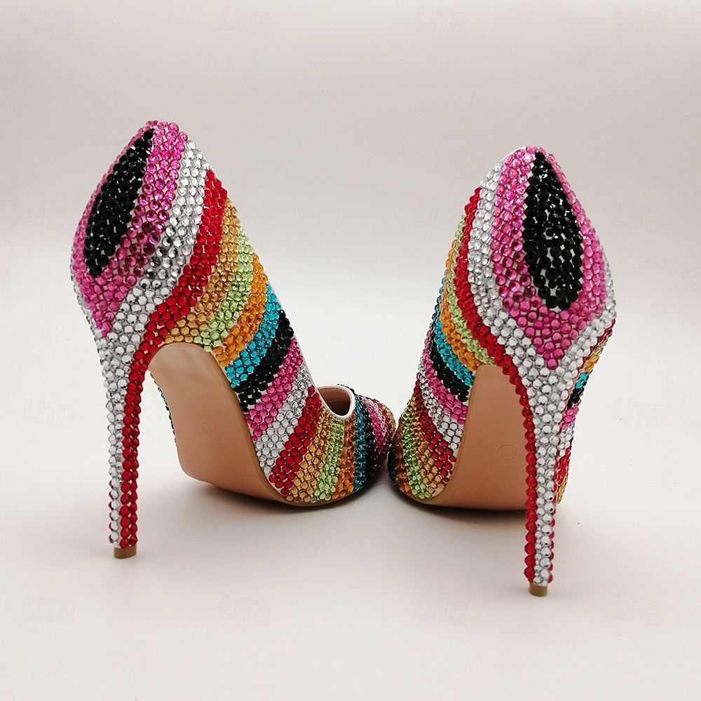 Women's Multicolor Rhinestone High Heels - Sparkling Striped Pointed Toe Pumps for Parties, Celebrations, and Special Events 2026 - $79.99 –P10