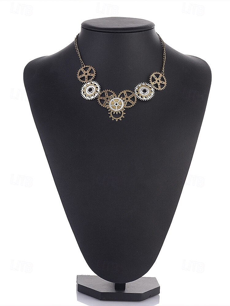 Dámský náhrdelník na Mardi Gras ve stylu steampunk s ozdobami - průmyslový kovový šperk pro karneval a tematické převleky 2026 - $11.99 –P4