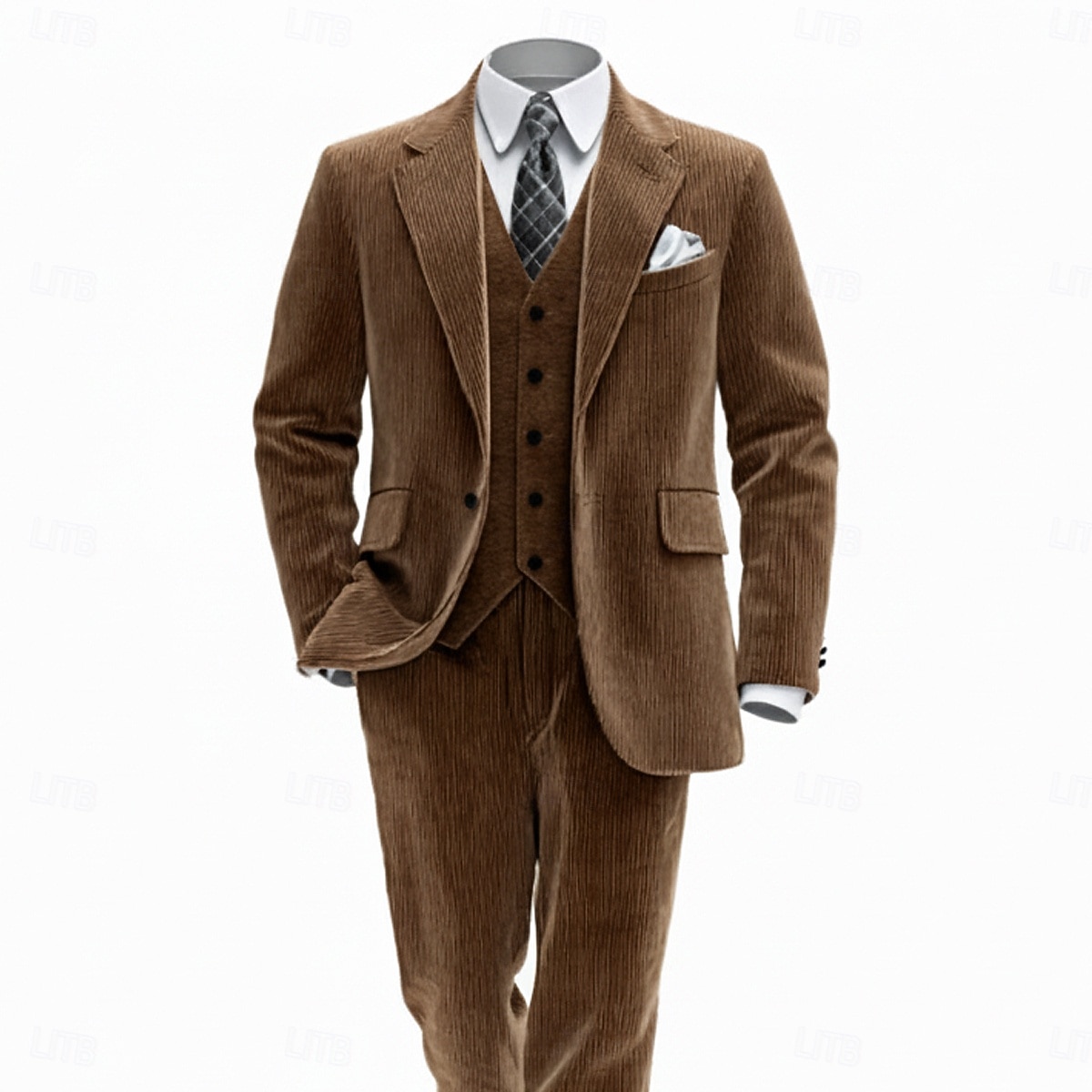 A bărbaților Costum din catifea reiată Casual Afaceri Negru Verde mentă Toamna iarna Costum Rever Clasic Modă Zilnic Dungi Fit adaptat Set 2 piese Un singur rând, un nasture 2026 - $122.99 –P6