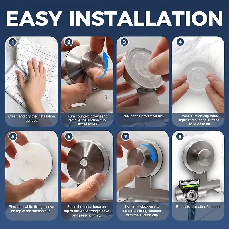 Wytrzymały uchwyt na maszynkę do golenia ze stali nierdzewnej o wadze 15,43 funta do prysznica - uchwyt ścienny do łazienki ze stali nierdzewnej 304, odporny na uszkodzenia, zdejmowany haczyk na 2026 - $16.99 –P2