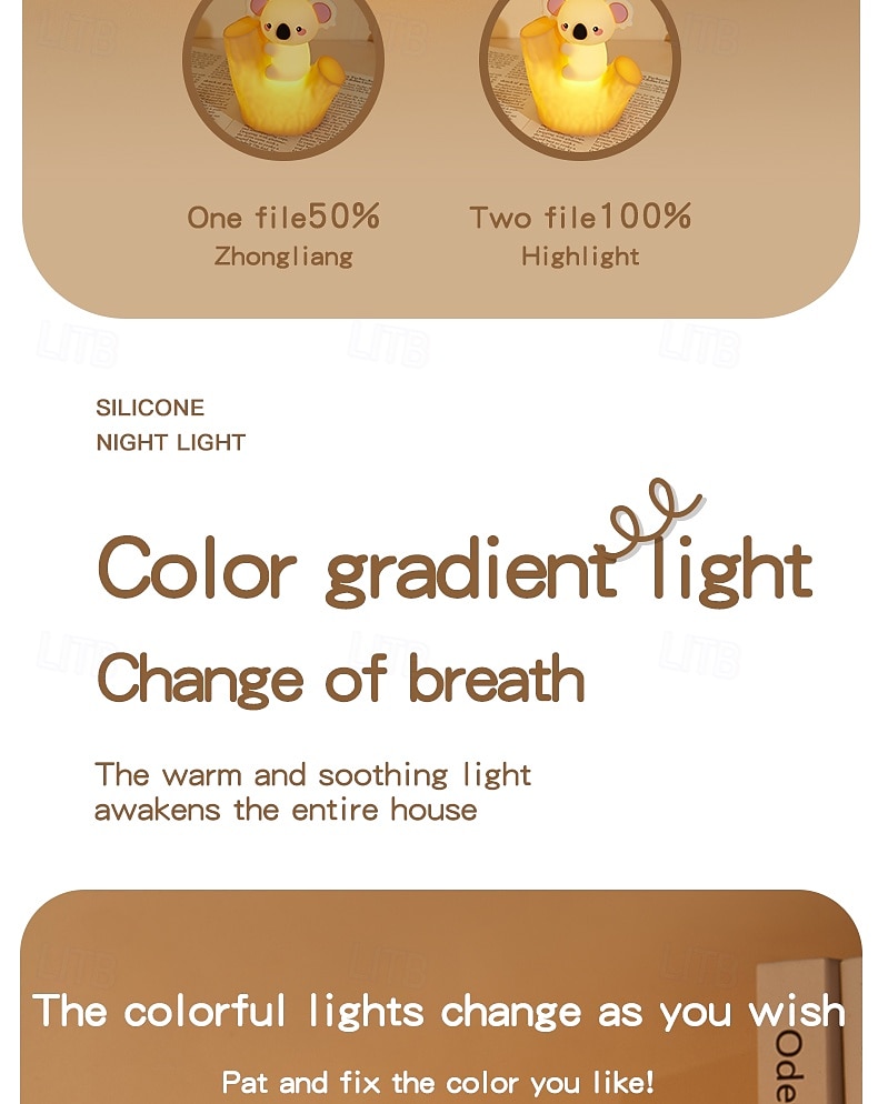 7-Color Gradient Koala Soft Silicone Patting Light Usb Charging Nightlight Timer Christmas New Year Festival Birthday Gift Bedroom Atmosphere Light 2026 - $23.99 –P6