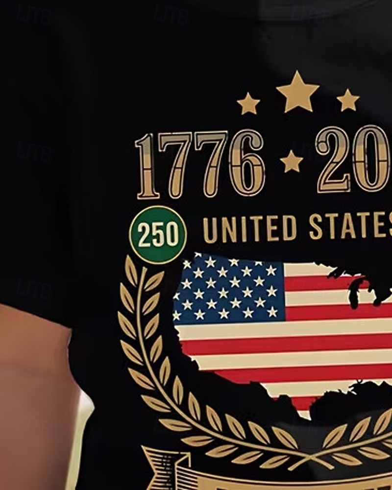 100% Baumwolle Kinder Mädchen Schwarz Grafik USA Flagge 250-jähriges Jubiläum Amerikanische US-Flagge für Kinder T-Shirt Rundhalsausschnitt Kurzarm Urlaub Sport & Outdoor Alltagskleidung Aktiv Urlaub 2026 - $19.49 –P8