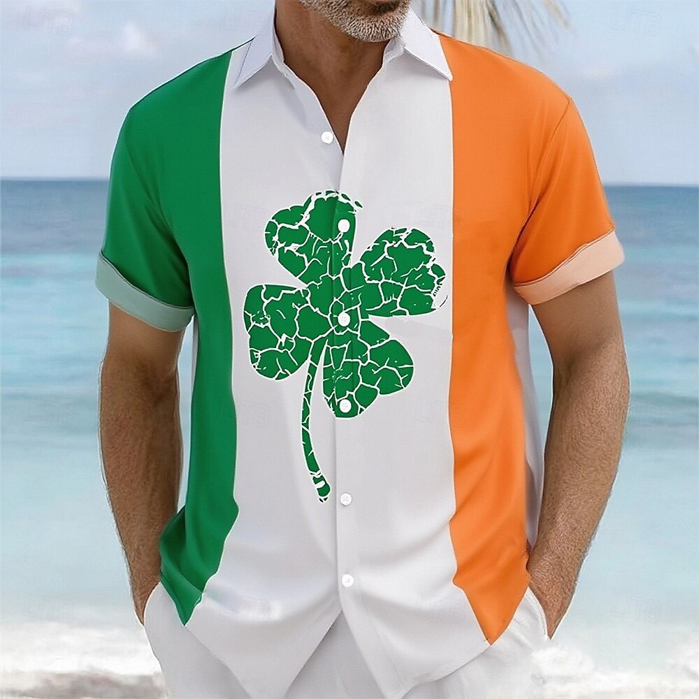 St. Patrick's Day Men's Shamrock Irish Flag Leprechaun Shirt Button Up Shirt  Casual Dress Shirt Short Sleeve Fashion Casual Party Holiday Summer Spring  Turndown 3D Print Collared Shirts White 1 White 2026 - $23.99