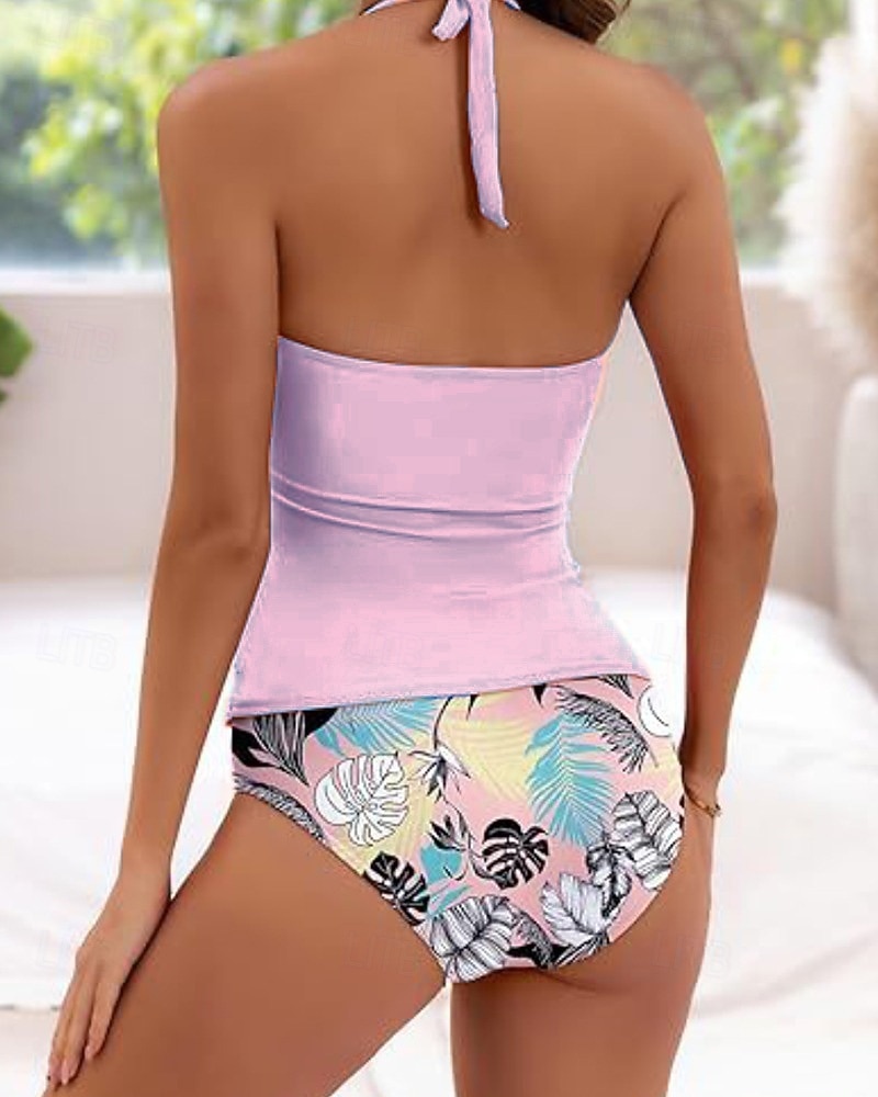 Жен. Купальники Бикини 2 шт. Смелые купальник Открытая спина Отпуск Одежда для пляжа Цветочный принт НАЙКА НЕКО Без рукавов Купальники 2026 - $23.99 –P4