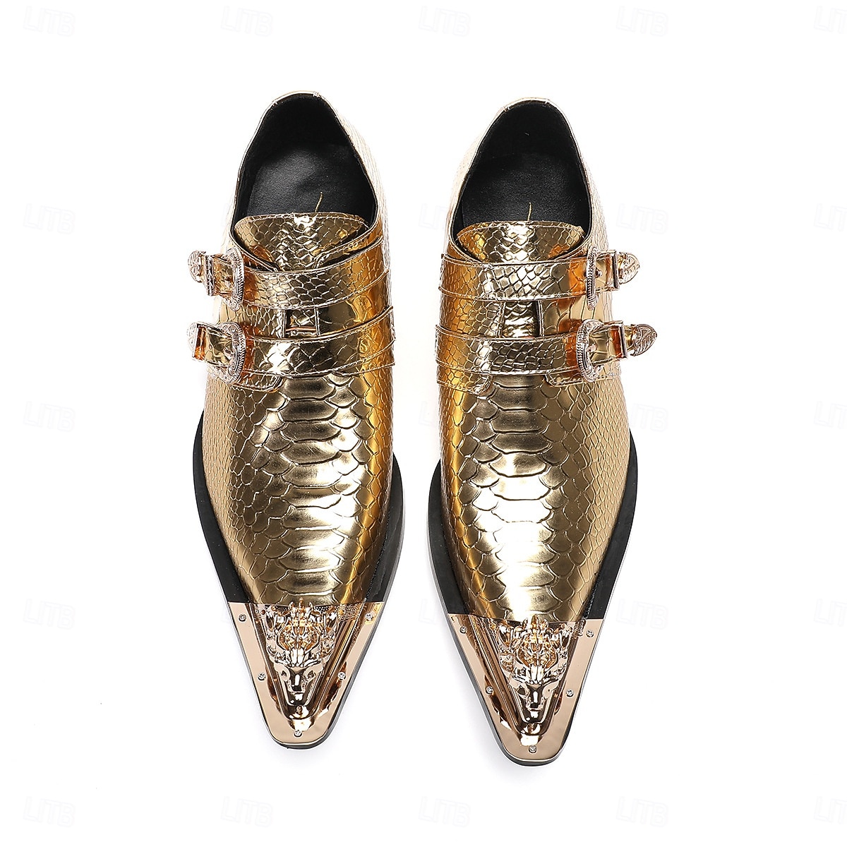 Herren Mardi Gras Gold Schlangen-Druck Doppel-Schnalle Loafer – Luxus 100% Premium Rindsleder Schuhe mit glänzendem Gold-Finish Perfekt für Karneval festliche Partys und besondere Anlässe 2026 - $109.99 –P2