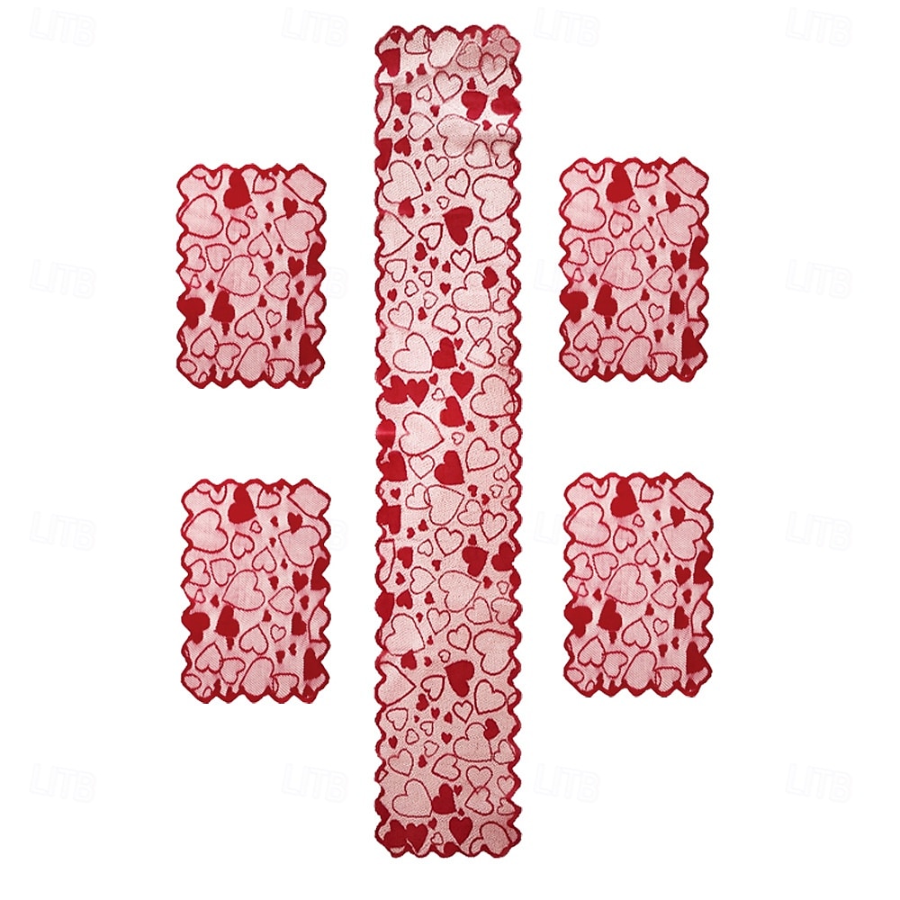 Valentine's Day Heart Lace Table Runner and Placemat Set, Red Cupid Design, Perfect for Weddings, Romantic Dining, Festive Decor, Ideal for Valentine's Day Home and Table Decorations 2026 - $3.99 –P7