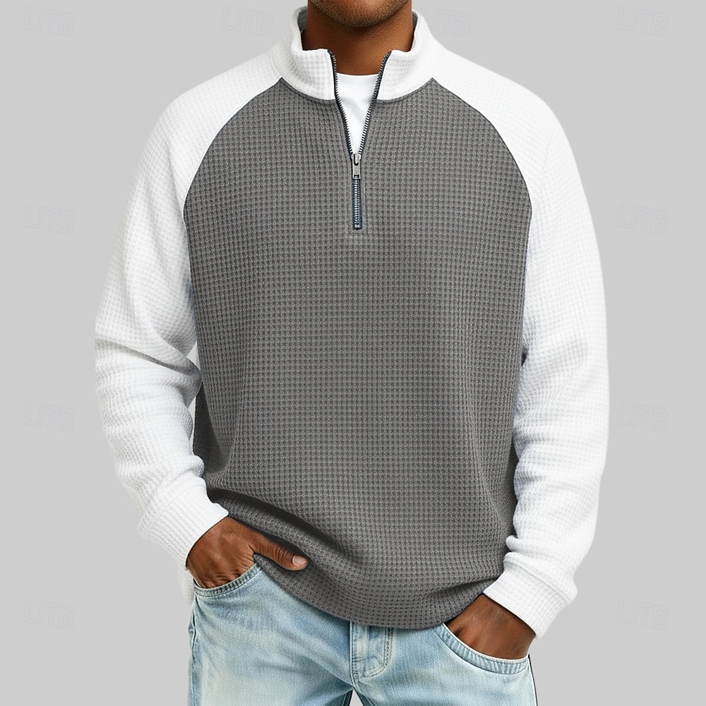 Homme Tee-shirt Gaufre T-shirt avec fermeture éclair 1/4 manche longue Col montant Automne & Hiver Automne Printemps & Automne Bloc de Couleur Texturé Mode Occasionnel Boutons Pur Occasionnel Formel de 2026 ? $15.99 –P7
