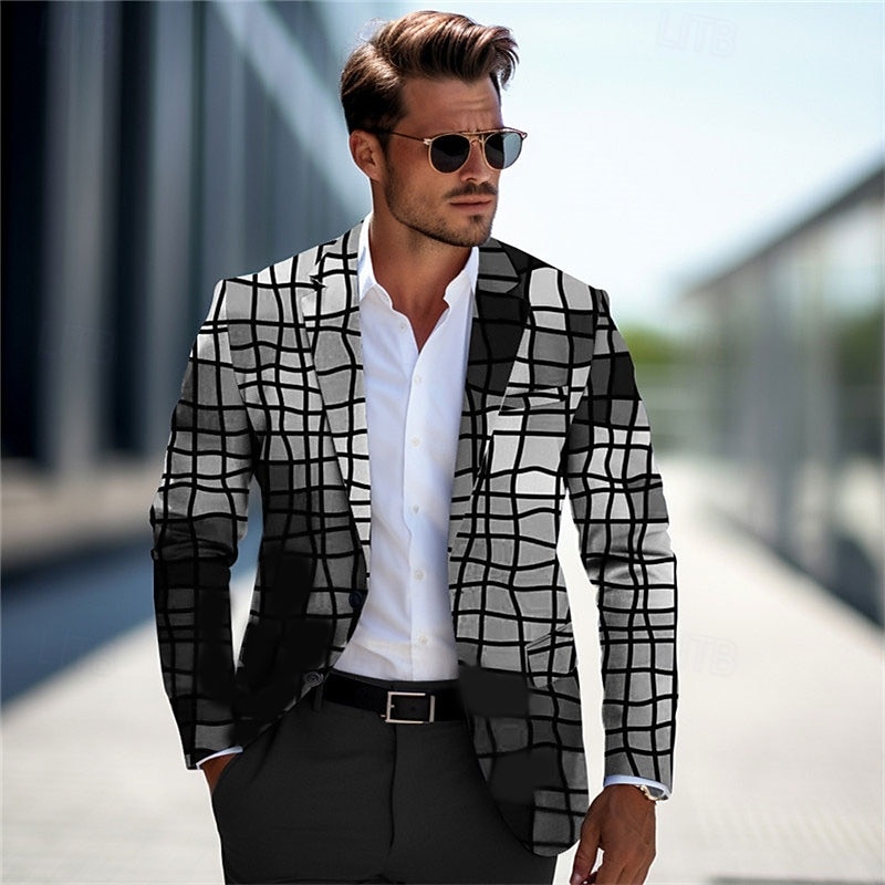 Муж. Контрастных цветов В клетку Градиентная рампа Длинный рукав Отложной Деловые Офис Носить на работу На выход Пуговицы С принтом Мульти карман 2026 - $85.99 –P5