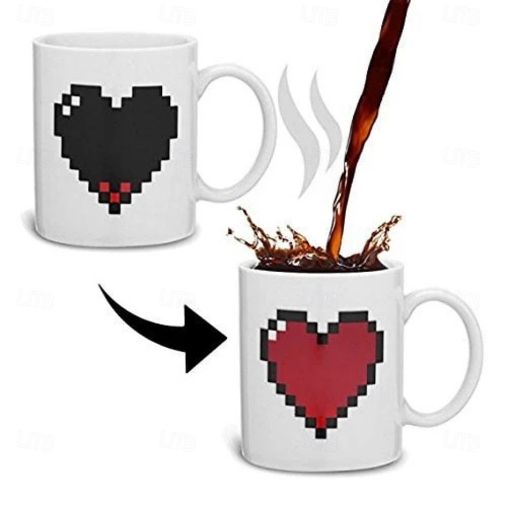 Taza de corazón de píxeles que se transforma, taza de amor, regalo de San Valentín, taza que cambia de color y reacciona al calor: regalo divertido para café, chocolate caliente, &bebidas calientes 2026 - $16.99 –P1