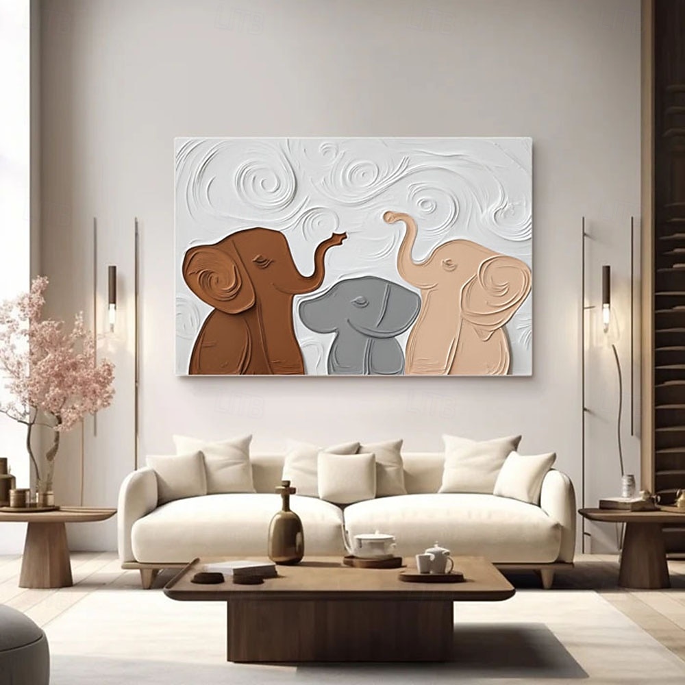 Large Textured Animal Painting Modern Handmade Elephant Plaster Art Large Textured Hand-Painted Plaster Abstract Contemporary 2026 - $108.99 –P1