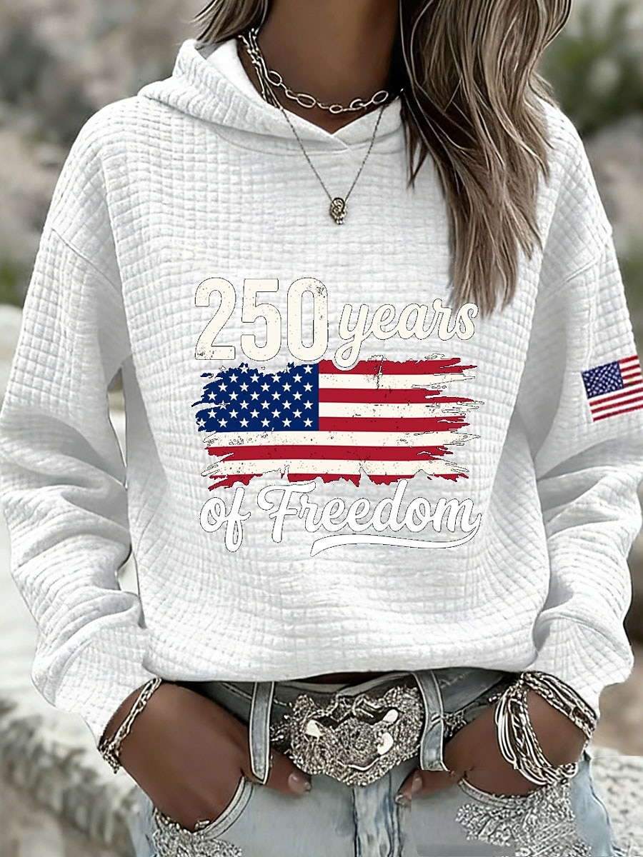 Amerykański Dzień Niepodległości Rocznica Patriota Kobiecy Pullover Hoodie Sweter Graficzny Litera Ciepły Casual Nadruk Długi Rękaw Z Kapturem Casual Ulica Codzienna Odzież Nadruk Czarny Biały 2026 - $33.99 –P3