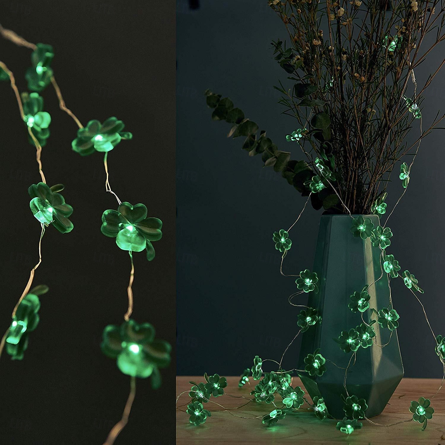 Pyhän Patrickin päivän koristeet apilanlehdet valosarjat paristokäyttöiset kaukosäätimellä toimivat ledit apilanvihreät valot makuuhuonejuhliin pyhän Patrickin päivän koristelu 2026 - $17.99 –P4