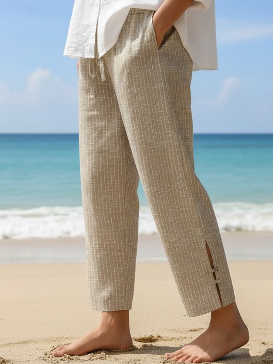Women's Linen-Inspired Shorts Summer Pants Vacation Basic Ankle-Length Mid Waist Inelastic Blue Grey Black Khaki Summer Spring Regular Fit 2026 - $22.99 –P2
