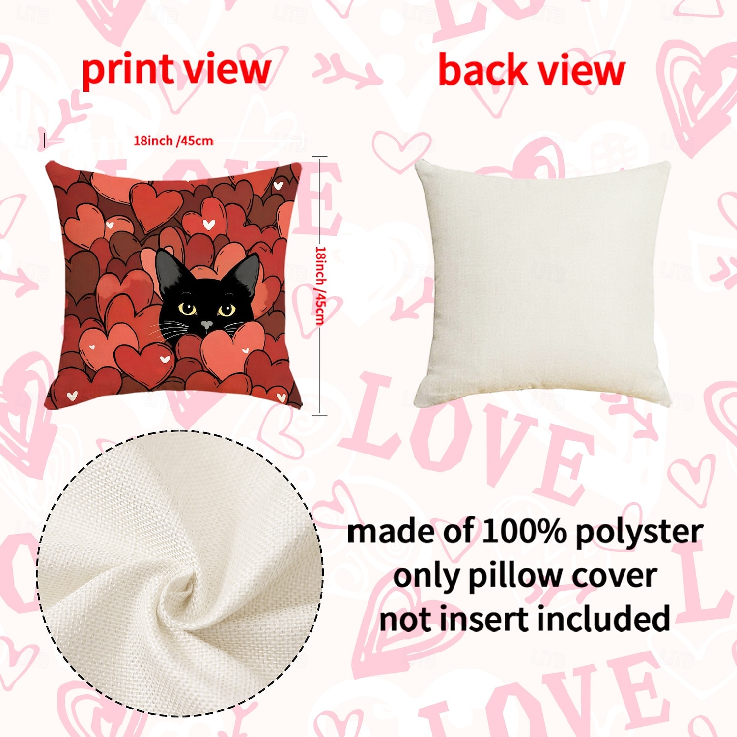 Ystävänpäivän kissakuvioinen tyynynpäällinen, sydänkuvioinen koristetyyny, täydellinen sohvalle, olohuoneeseen, makuuhuoneeseen, ihanteellinen romanttisen lomatunnelman luomiseen ja viihtyisään 2026 - $12.99 –P4