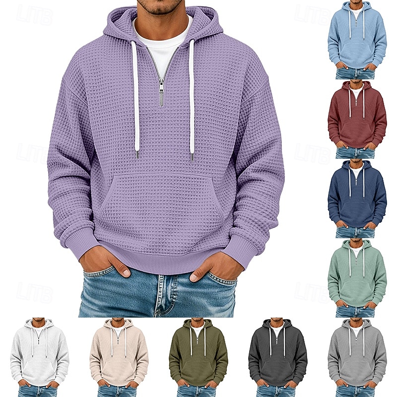 Men's Hoodie Waffle Hoodies Pullover Hoodie Sweatshirt Quarter Zip Hoodie Apricot Wine Red White Light Green Navy Blue Hooded Plain Patchwork Color Block Textured Casual Daily Sports & Outdoor 2026 - $28.99 –P1