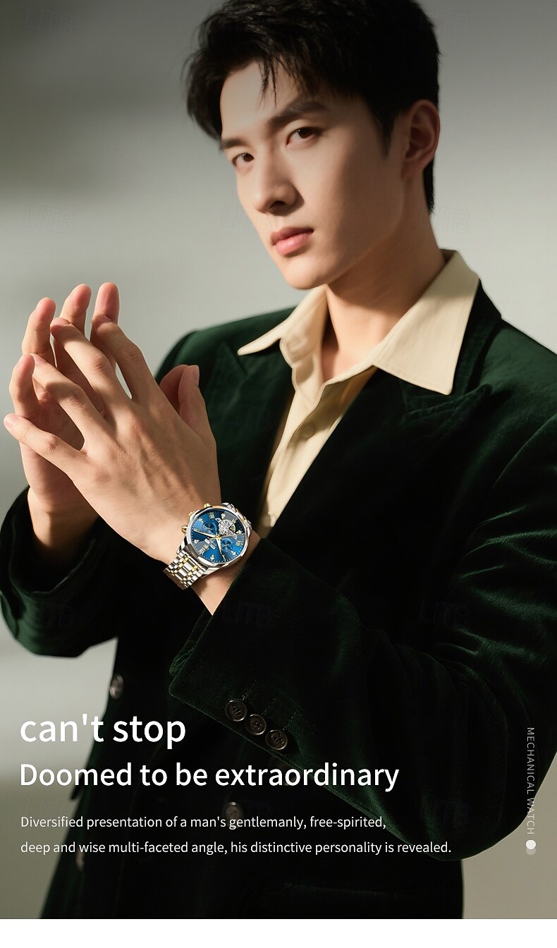 Часы OLEVS для мужчин автоматические кожаный ремешок календарь циферблат-скелетон классические водонепроницаемые часы Moonwatch 7009 2026 - $115.99 –P15