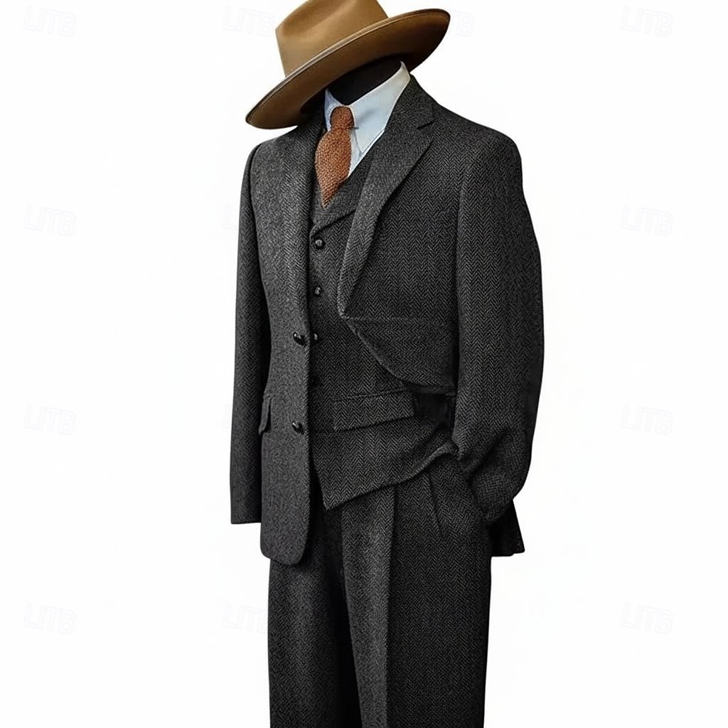 De los hombres Trajes de tweed Negocio Boda Azul Piscina Caqui Claro Otoño invierno Traje Solapa de Pico Negocios Retro Antiguo Espiga A Medida Juego de 3 piezas Recto 2 botones 2026 - $139.99 –P2