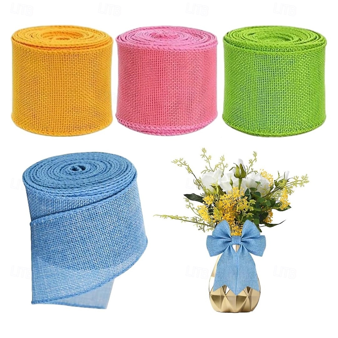 4 rollos de cinta de Pascua con alambre, arpillera rústica, cinta de alambre colorida para corona de Navidad, Halloween, otoño, lazo, artesanía, envoltura de regalos, fiesta, decoración bohemia 2026 - $9.99 –P8