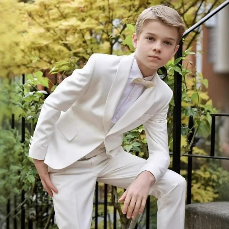 5-teiliger Ringträgeranzug für Jungen und Kinder (Sakko) &Weste & Hose  & Hemd  &Krawatte, Jungenanzug, lässig, für Outdoor-Partys, modisch, cool, Basic, einfarbig, Taschenknöpfe, weiß, Polyester 2026 - $168.99 –P4