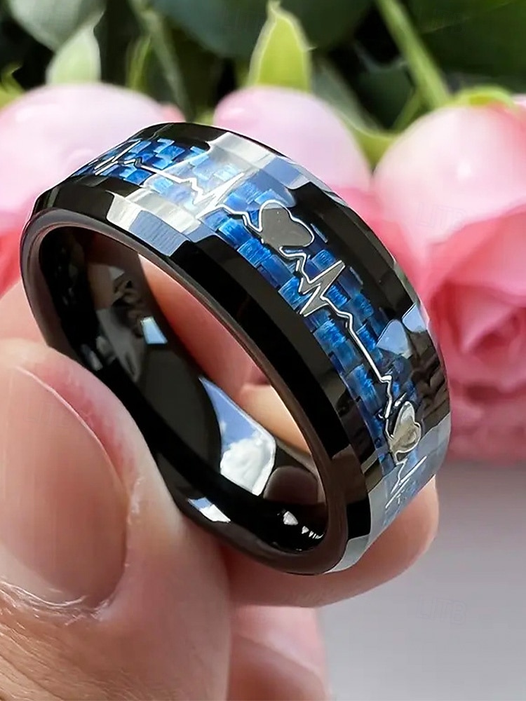 anello da uomo in acciaio inossidabile con battito cardiaco e design a cuore, disponibile in più colori: perfetto per San Valentino e per l'uso quotidiano del 2026 a $7.99 –P5
