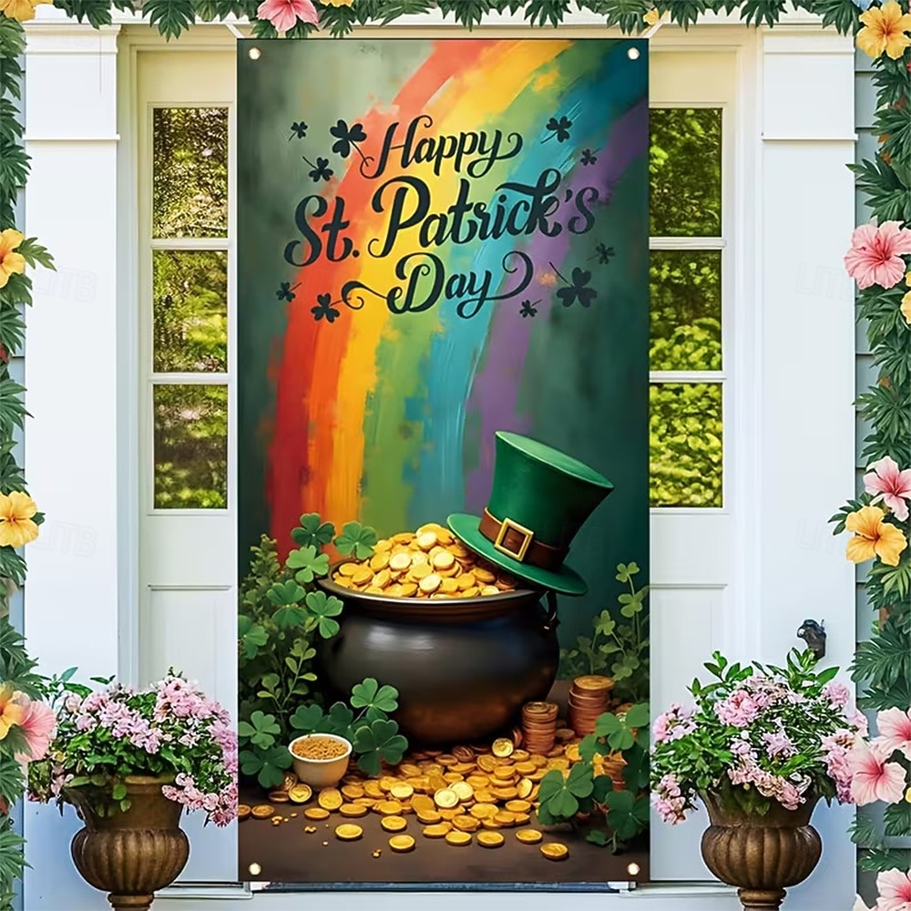 St. Patrick's Day Posters Door Cover Outdoor Banners Gold coin Green Hat Shamrock Cute 3D Party Dorm Teens Room College Dorm Guys Man Cave Frat Bedroom Shooting Backgrounds Home Decor 2026 - $20.99 –P1