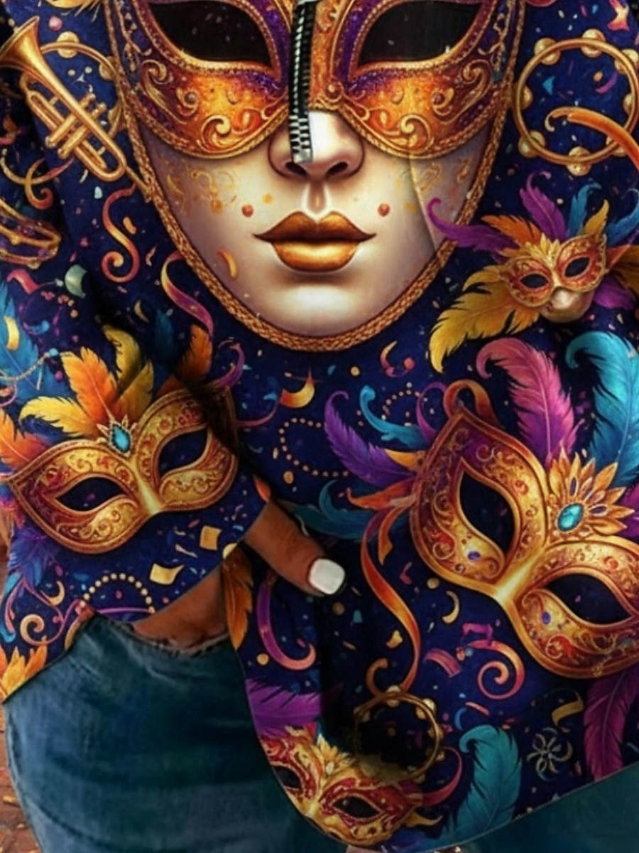 Carnival Women's Pullover Sweatshirt Graphic Vintage Casual Long Sleeve V Neck Regular Tops Street Dailywear Zipper Pocket Print Purple Spring Fall 2026 - $28.99 –P3