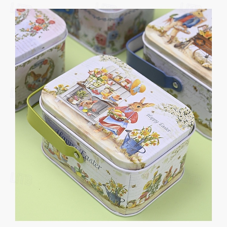Συσκευασία 6 κουτιών δώρου με δημιουργικά πασχαλινά τενεκεδάκια, κουτιά δώρου με μπισκότα και λαγουδάκι, φορητά κουτιά δώρου με πασχαλινές λιχουδιές, διακοσμητικά μεταλλικά κουτιά δώρου 2026 - $20.99 –P9